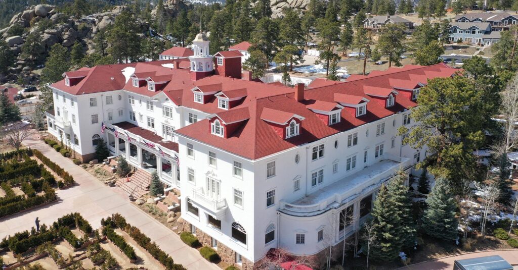 Commercial shingle roofing project consisting of an asphalt roof replacement at the Stanley Hotel, Estes Park Colorado.
